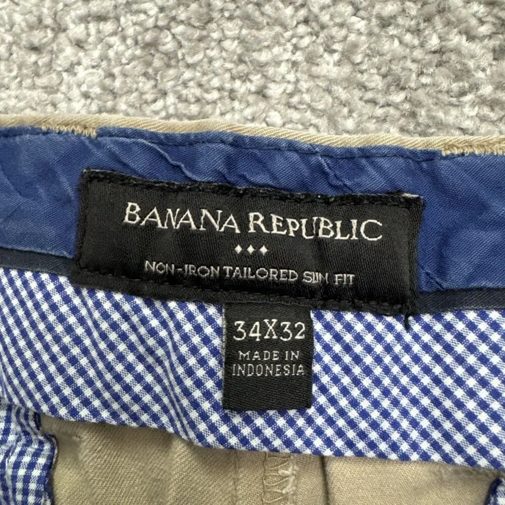 Banana Republic Tailored Slim Fit Non Iron Chino Pants Mens 34x32 Khaki Brown